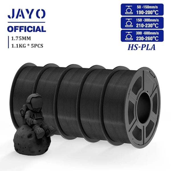 Højhastigheds PLA Filament, 1,1 kg, 1,75 mm Diameter, Pænt Vundet,HSPLA Sort 5stk