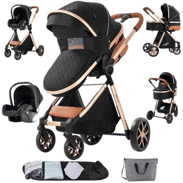 Barnevogn, Tre-i-Én Funktionalitet, Letvægtsdesign,Obsidian Black