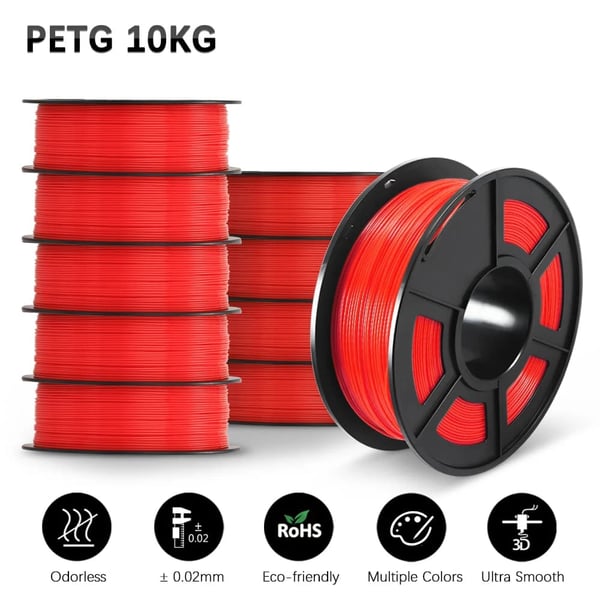 3D Filament, Vægt 10KG, Tråddiameter 1,75mm,PETG rød