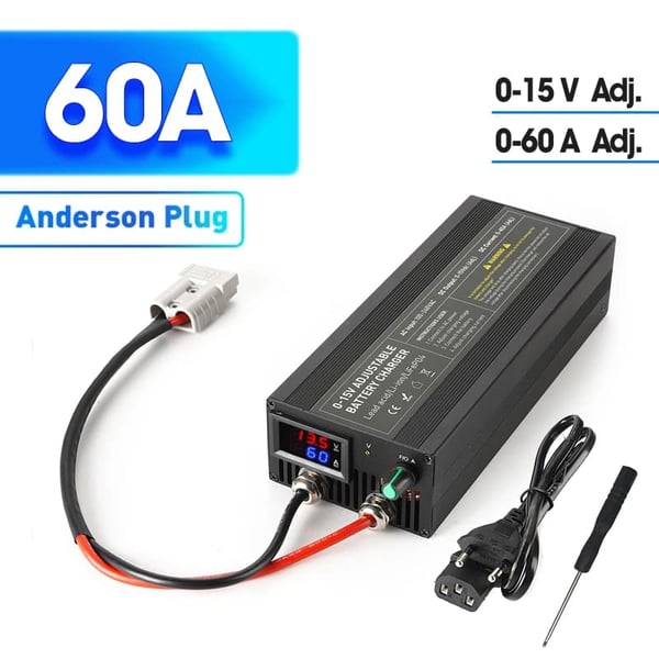 Lithiumbatterioplader, 12V, Justerbar Strøm,60A Anderson Multi, EU stik
