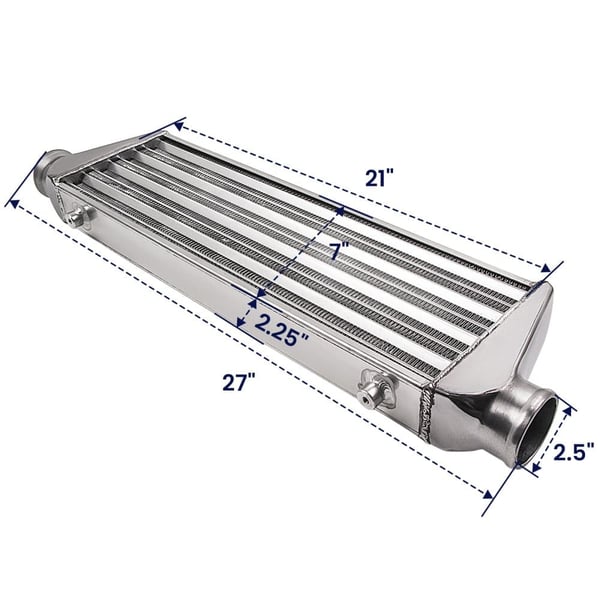 Intercooler, 27" x 7" x 2.5", 6061 Aluminium, 2.5" Rørlængde, 1.8mm Rørtykkelse, Rør & Fin Design