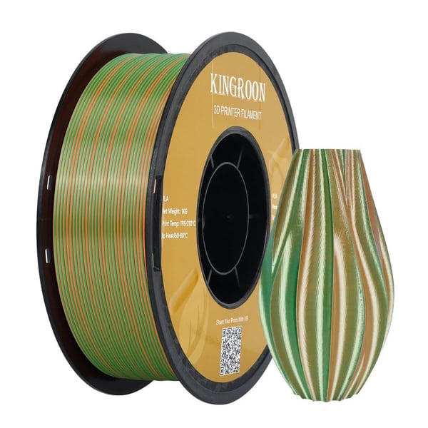 KINGROON Silke Tricolor PLA Filament, 1,75 mm Diameter, Høj Udskrivningshastighed,Blå Grøn Orange