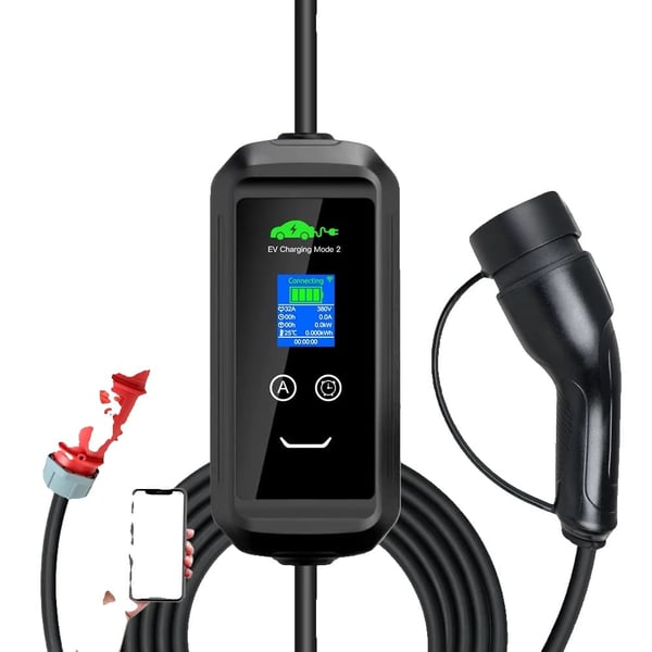 Bærbar EV-lader, AC 22KW, 32A strøm, 5M længde,F2-T2-22KW-APP-5M, TYPE2