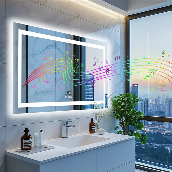 LED-kylpyhuonepeili, Bluetooth-kaiutin, älykäs näyttö,48x24 tuumaa