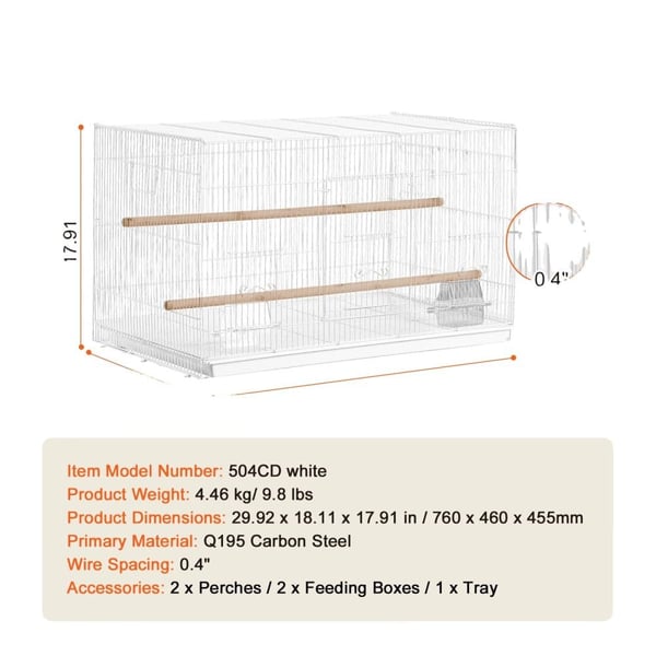 Flight Bird Cage, Holdbart Kulstofstål, Rummeligt Design,Hvid