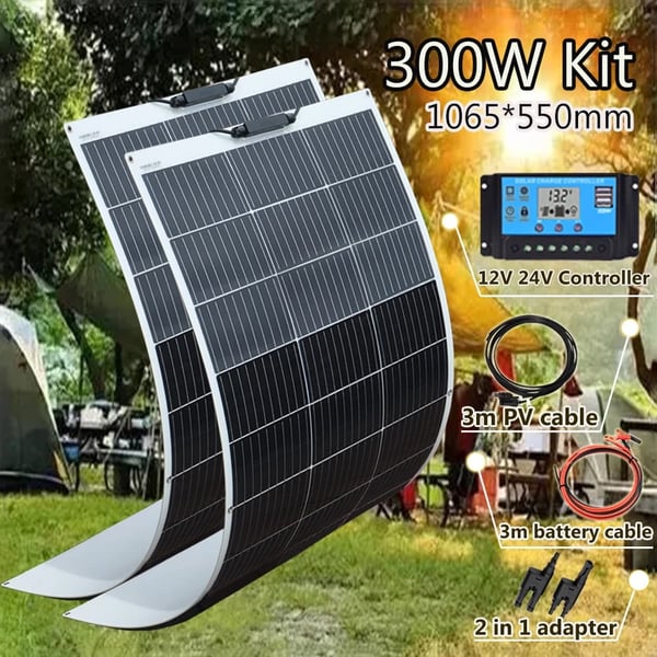Fleksibelt Solpanel Kit, 600W Strøm, 4 Panel Konfiguration,300w 2stk 150w sæt
