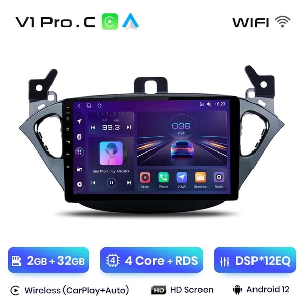 Bilradio, Trådløs CarPlay, Android Auto,V1 Pro C (2G 32G)