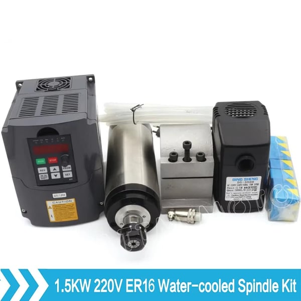 CNC Spindle Motor Kit, 1,5KW Vandkølet ER16, Inverter, 80mm Beslag,seks-delt sæt