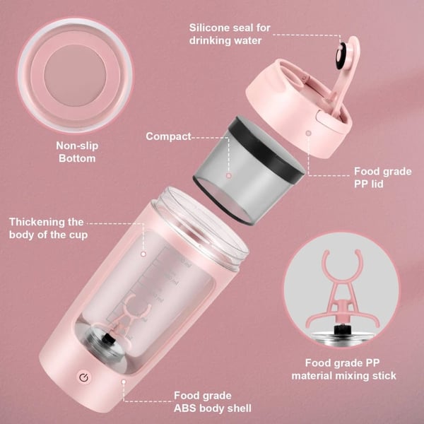 Shakerkop, USB-C genopladelig, automatisk blanding,Pink