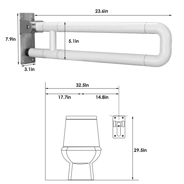 Toilet Greb, 60 cm Længde, Foldbart Design, 300-350 kg Belastningsevne,HVID