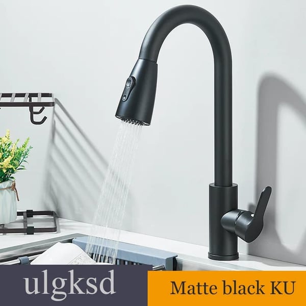Køkkenvaskarmatur, Utrækbar Spray, 360° Rotation,Matte Black KU