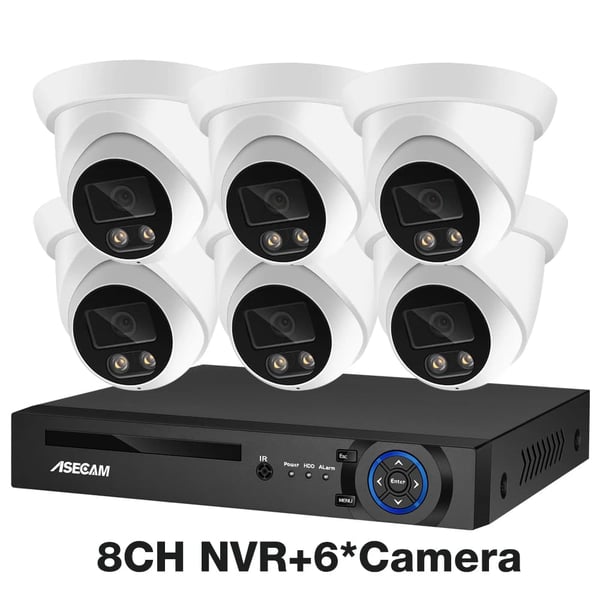 Sikkerhedskamera system, 8MP 4K opløsning, AI farve natvision, , 8CH NVR and 6 Camera, None