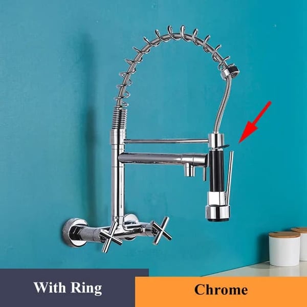Vægmonteret køkkenarmatur, 360 graders rotation, højtryks træk ned sprøjtehoved.,ulzChrome RulzChrome Regerer