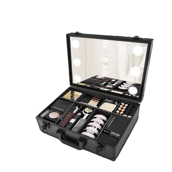 LED kosmetisk makeupetui, justerbar lysstyrke, stor opbevaringskapacitet,L