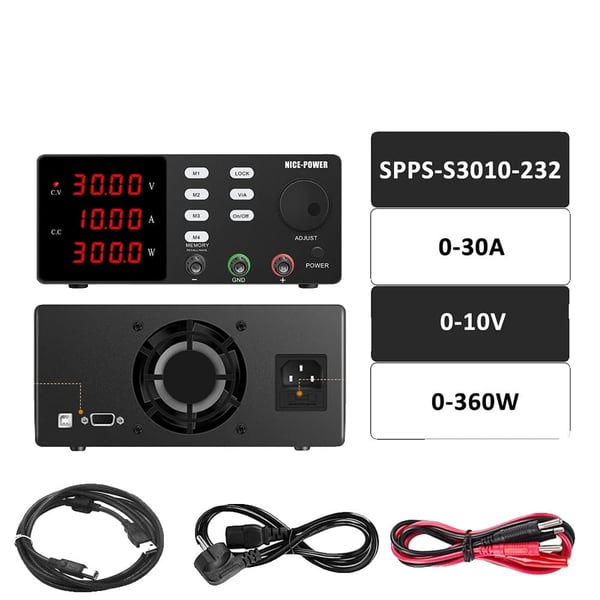 Strømforsyning, Justerbar Spænding, Pålidelig Strømudgang,AC 220V, S3010-232-Sort