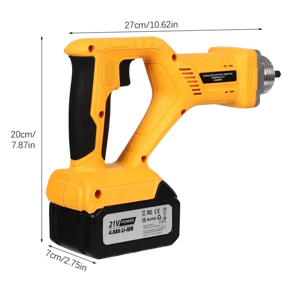Betonvibrator, børsteløs motor, 21V batteridrevet,Appelsin/Sort, EU
