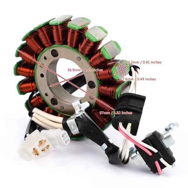 Generator Stator, Indvendig Diameter 36,9 mm, Udvendig Diameter 97 mm, Poltykkelse 23,2 mm, Antal Ledninger 5, Antal Poler 18