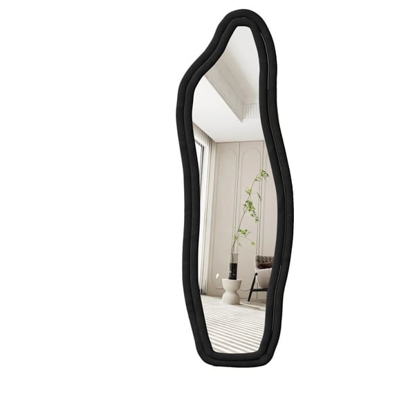 Helkropsspejl, Uregelmæssig Buet Design, Velourbetrukket Ramme,Sort 140x45cm