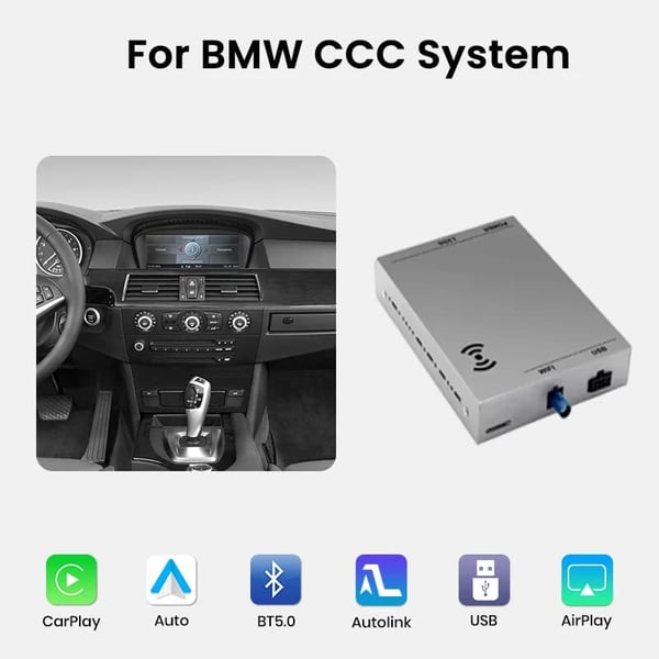 CarPlay- ja Android Auto -adapteri, langaton yhteys, yhteensopiva BMW 3/5-sarjan E60 E61 E62 E63 E90 E91 E92 E93 kanssa, Bluetooth-tuki