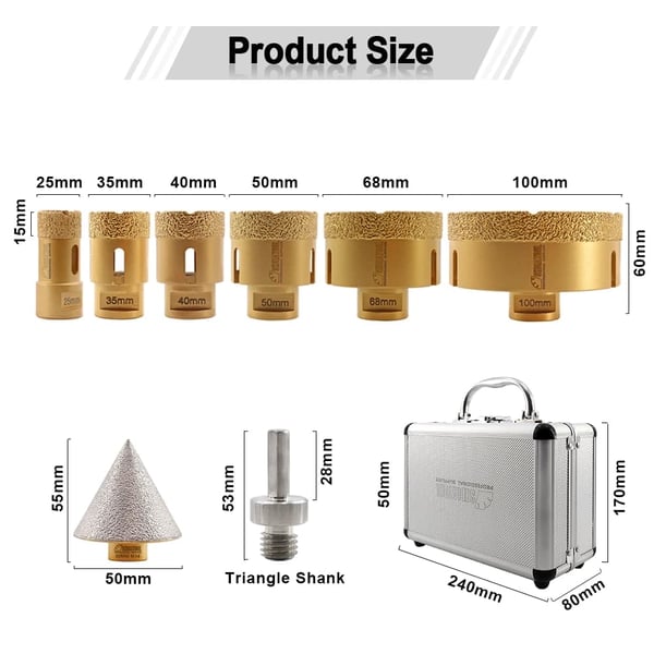 Diamantbor Kits, Forskellige Størrelser, M14 Trådkompatibilitet,8Pcs, M14 Tråd