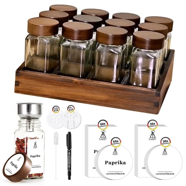 Krydderiglas Sæt, Inkluderer Krydderihylde, 120ml Kapacitet,1-niveau-a, 12PCs