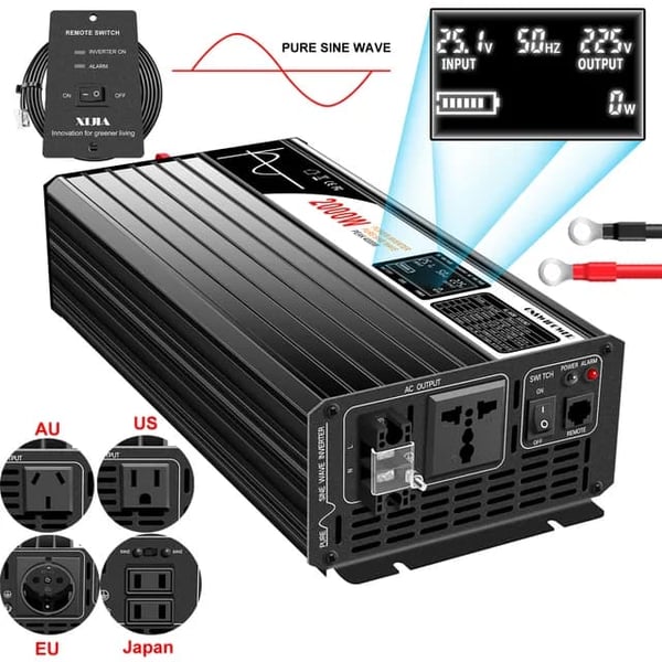 Solenergi Inverter, Ren Sinus Bølge, LCD Skærm, 2000W, 24V, 220-230V