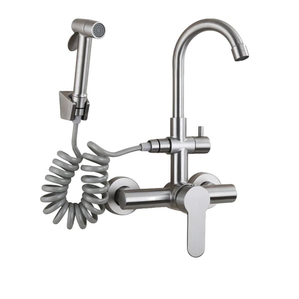 Køkkenarmatur, vægmonteret, udtrækkelig bidet, Børstet Nikkel