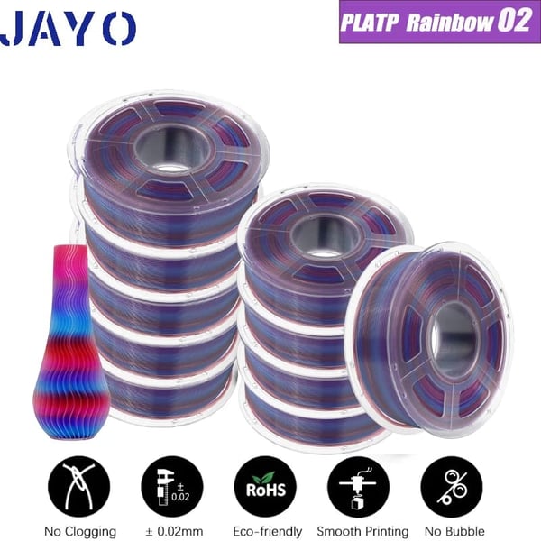 3D-printer filament, 1,75 mm diameter, ingen bobler, miljøvenligt materiale,PLA TP 10Regnbue 02