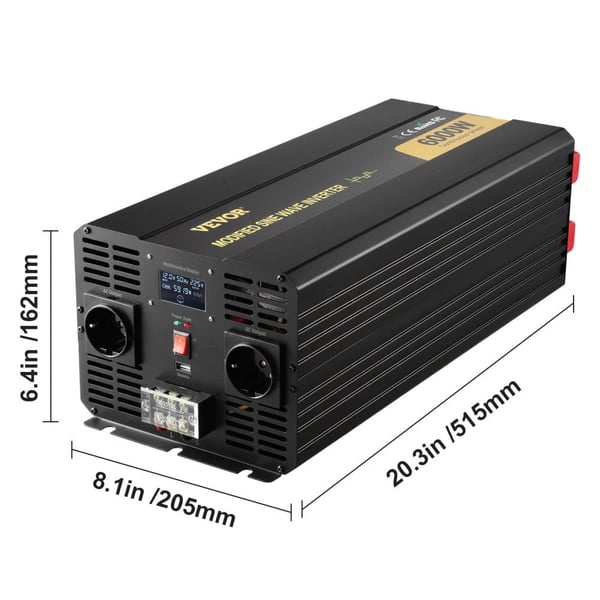 VEVOR Strømomformer, 6000W Kontinuerlig Effekt, LCD Skærm,6000W DC 12V-AC 230V