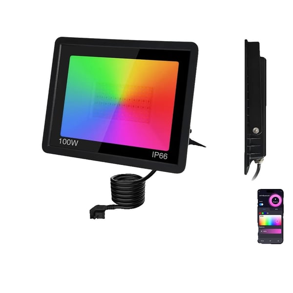 LED RGB Flomlys, IP66 Vandtæt Rating, Tuya App Kontrol,EU stik, 100W