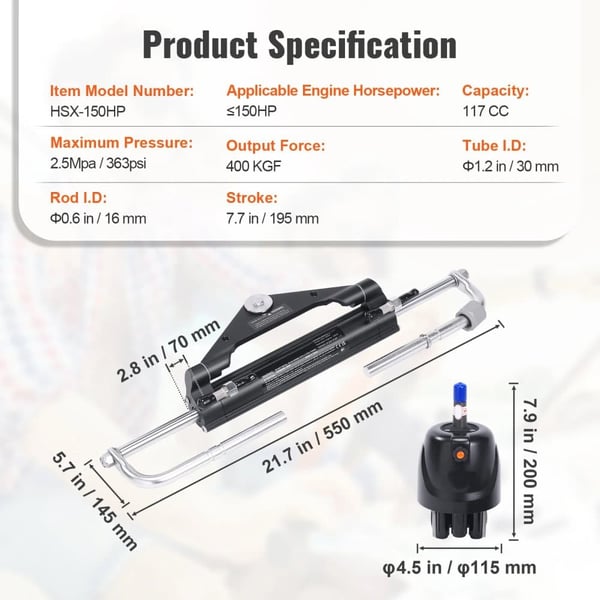 Hydraulisk Styresystem, Designet til 150 HK Motorer, Inkluderer Installationssæt,150 HK