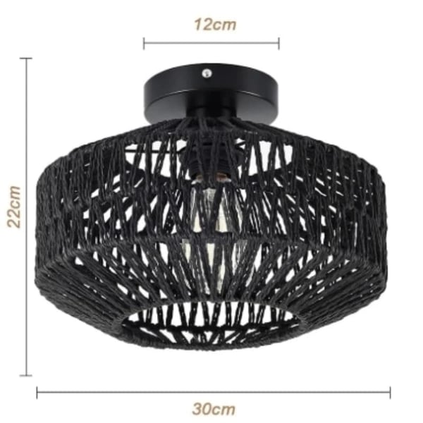 Loftlampe, Håndvævet Rattan Design, Nem Installation,Ingen pære, Sort