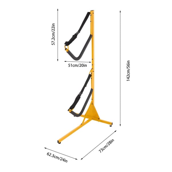 Kajakopbevaringsstativ, Fritstående design, Maksimal belastningskapacitet 240 lbs,Gul