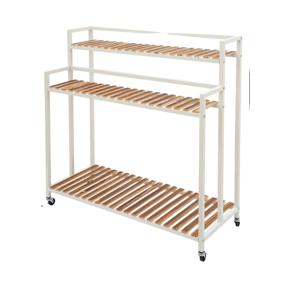 Plantehylde, 3-lags design, flytbar med universelle hjul,HVID