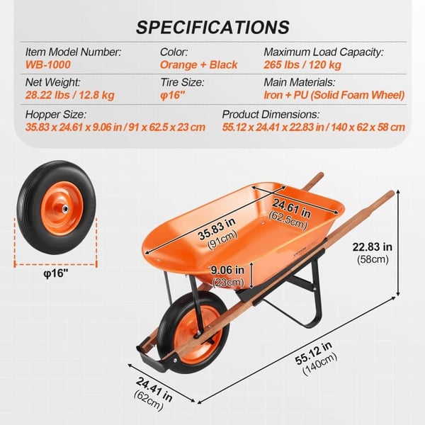 Skubbe, 150 kg kapacitet, ergonomisk håndtag, 16" dæk,1hjul 5