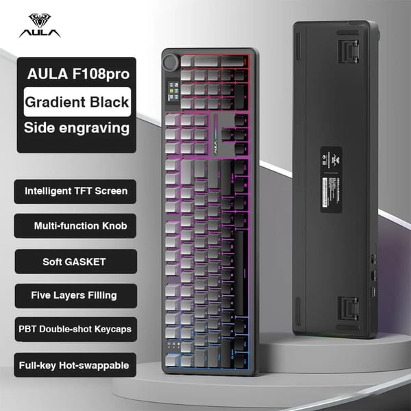 Trådløst Bluetooth-tastatur, pakningsdesign, smart skærm,Giadient Sort