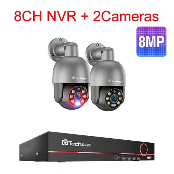 Techage 8CH NVR Overvågningssystem, 8MP Højopløsningskameraer, AI Menneskedetektion,8ch NVR 2PCS CAM 8MP, Ingen