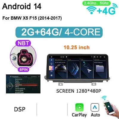 Bilradio, Touchskærmsinterface, Kompatibel med BMW X5 F15 X6 F16 2014-2017,HPL-NBT-2G64G