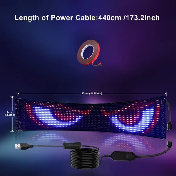 LED Display Panel, App Kontrolleret, RGB Animation,9X37CM