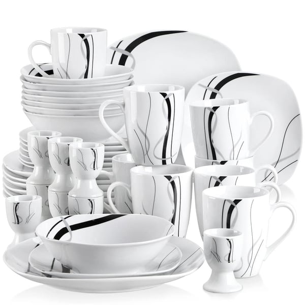 Porcelænsservice, 20 dele, elegant design med sorte striber,40-DELE