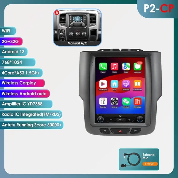 Bilradio, multimediefunktioner, kompatibel med Dodge RAM 1500 2500 3500 (2005-2023),P2CP A
