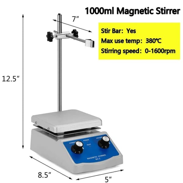 Elektrisk Magnetisk Rører, 1000ML, Varmeplade, , 1000ml 0-1600 rpm