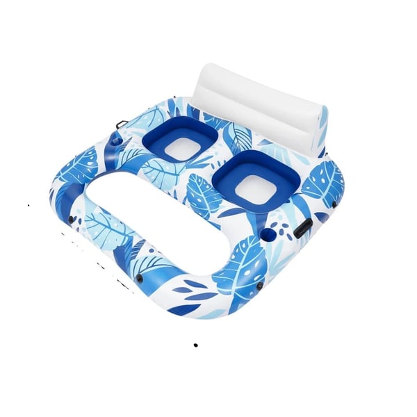 Oppustelig Pool Lounger, Dobbelt-Sæde Design, Holdbart PVC Materiale,Himmelblå og Hvid