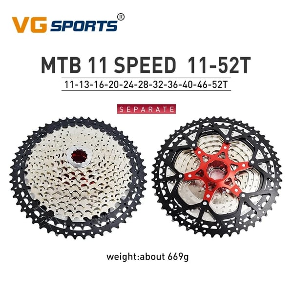 MTB Frihjul Kassette, Flere Gearmuligheder, Letvægts Aluminiumlegering,11s 52t sølv