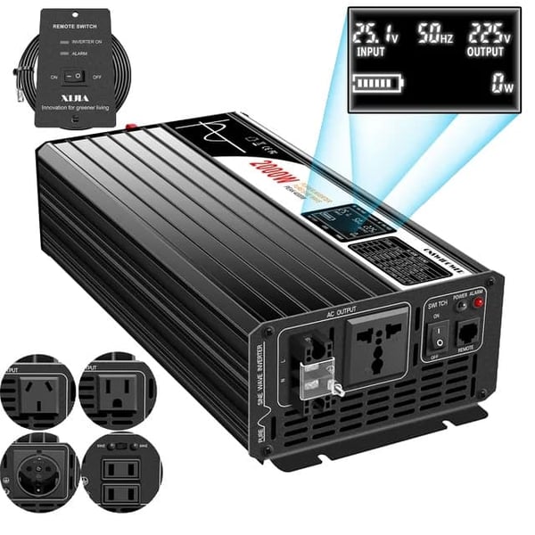 Solenergi Inverter, Ren Sinus Bølge, LCD Skærm, 2000W, 24V, 220-230V