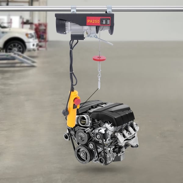 Elektrisk hejseværk, 550W effekt, 125kg belastningsevne, 18m ståltrådslængde, 220V spænding, 34*13*13.5cm størrelse