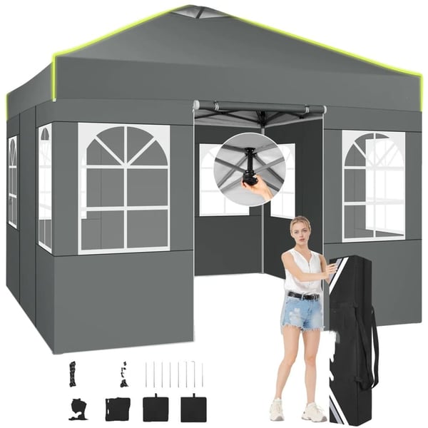 Pop Up Pavillon, Vandtæt, UV Beskyttelse,Grå, 3x3m