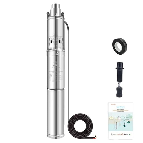 Aurinkoenergialla toimiva vesipumppu, 400W teho, sisäänrakennettu ohjain, 3SP2-100-D4860-750BI