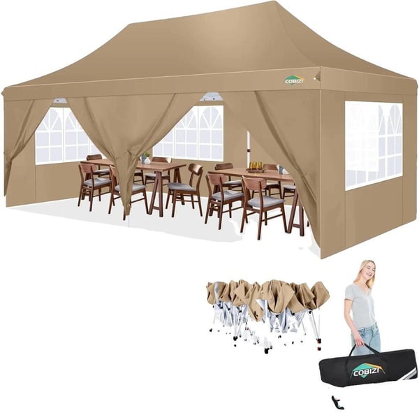 Pavillon, Vandtæt Stof, Nem Opsætning,Khaki, 3x6m