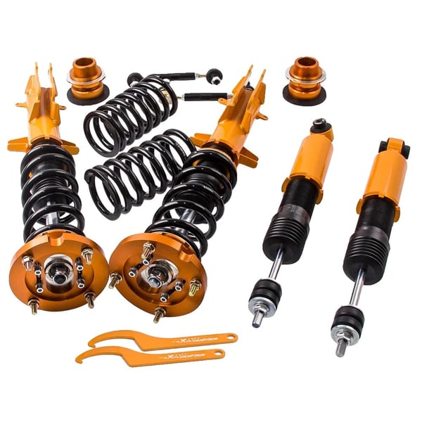 Coilover-jousituspaketti, etujousen kovuus 8 kg/mm, takajousen kovuus 6 kg/mm, säädettävä korkeus 505-665 mm, yhteensopivuus Ford Mustang 2005-2014